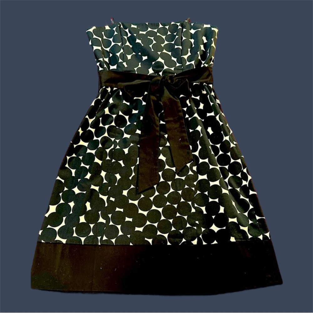 Nine‎ West strapless Black and White Polka Dot Dress size 8 petite